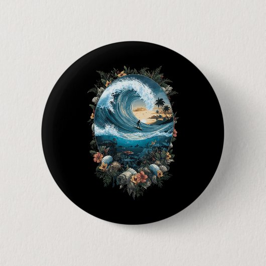 Sommer Ozeanwelle Surfen Tropischer Strandriff Button (Vorderseite)