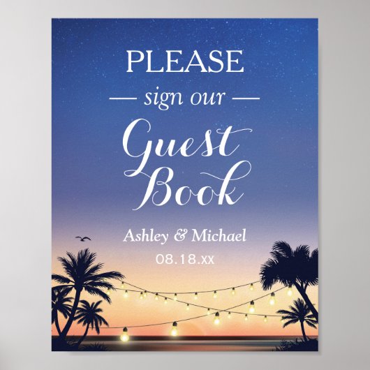 Sommer Palm Beach Lichterkette Zeichen Gästebuch (Vorne)