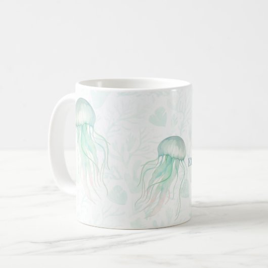 Sommer-Perlmutt-Wasserfarben-Ozean-Design Kaffeetasse (Vorderseite Links)