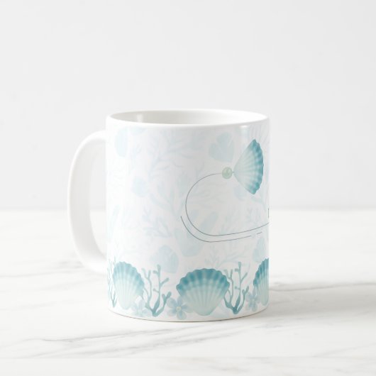 Sommer-Perlmutt-Wasserfarben-Ozean-Design Kaffeetasse (Vorderseite Links)
