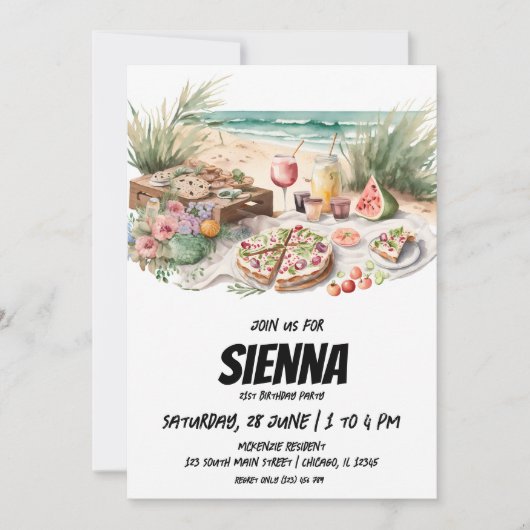 Sommer Picnic am Strand Einladung (Vorderseite)