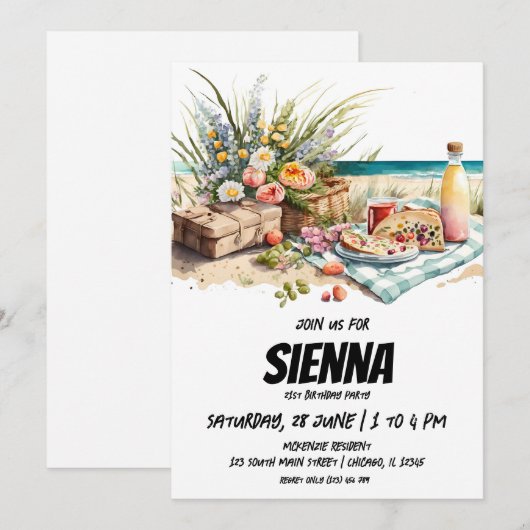 Sommer Picnic Beach View Einladung (Vorne/Hinten)