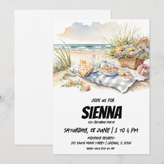 Sommer Picnic Beach View Einladung (Vorne/Hinten)