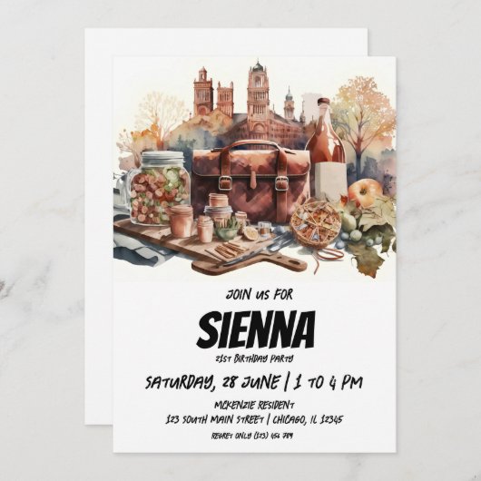 Sommer-Picnic-Burgblick Einladung (Vorne/Hinten)