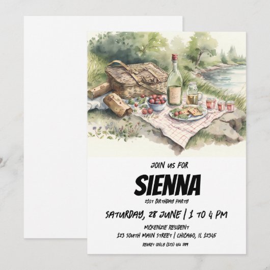 Sommer Picnic Seeblick Einladung (Vorne/Hinten)