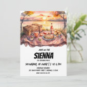 Sommer Picnic Sonnenuntergang Seeblick Einladung (Stehend Vorderseite)