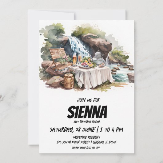 Sommer Picnic Wasserfall Aussicht Einladung (Vorderseite)