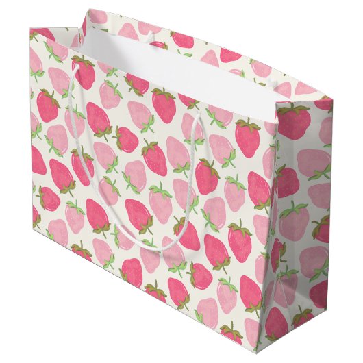 Sommer-Pink-Erdbeere Cute und Fruchtig Große Geschenktüte (Rückseite Schrägansicht)