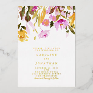Sommer Pink Gelb Floral Hochzeit Gold Folieneinladung