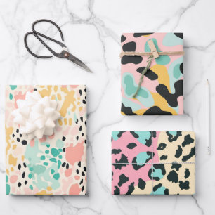 Sommer-Pink-Pastell-Leopardenflecken Geschenkpapier Set