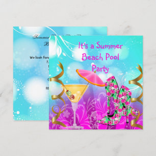 Sommer-Pink-Teal-Strand-Pool-Party Einladung