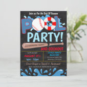 Sommer-Pool-Baseball-Party-Einladung Einladung (Stehend Vorderseite)