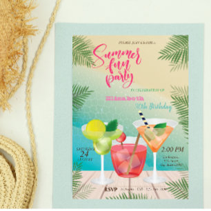 Sommer-, Pool-, Cocktail-Geburtstagsfeier Einladung