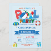 Sommer-Pool-Party Einladung Splish Spritzen-Junge (Vorne/Hinten)