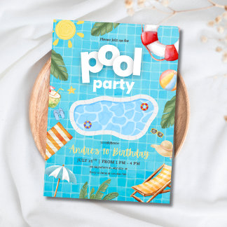 Sommer-Pool-Party Kinder Geburtstag Tropisches The Einladung