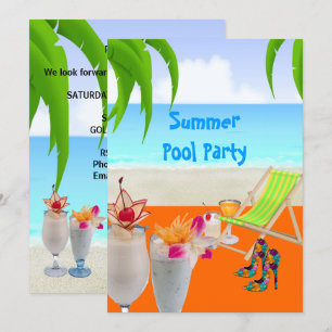 Sommer-Pool-Strandparty-Cocktails Tropischer Stran Einladung