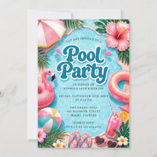 Sommer-Poolparty-Druckvorlage Einladung