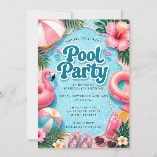 Sommer-Poolparty-Druckvorlage Einladung (Vorderseite)