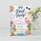 Sommer-Poolparty-Geburtstag Einladung (Stehend Vorderseite)