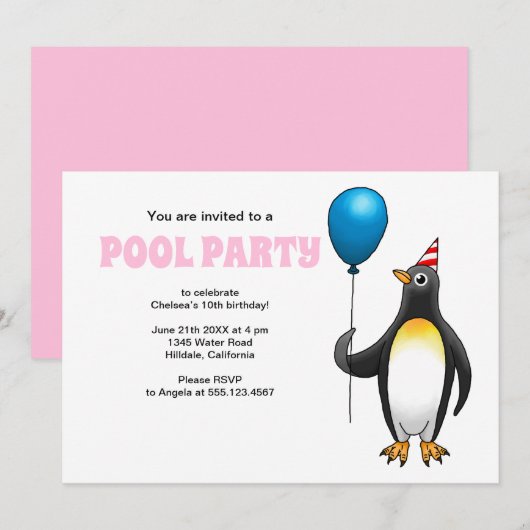 Sommer-Poolparty-Geburtstag Einladung (Vorne/Hinten)