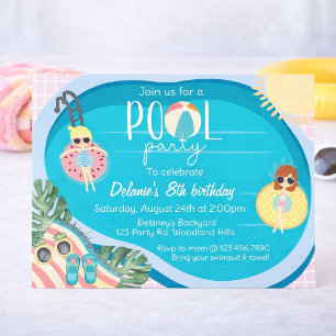 Sommer-Poolparty-Geburtstag Poolparty Einladung