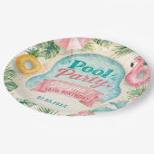 Sommer-Poolparty-Geburtstagspapierplatten Pappteller (Schrägansicht)