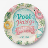Sommer-Poolparty-Geburtstagspapierplatten Pappteller (Vorderseite)