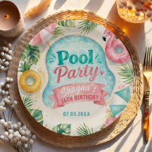 Sommer-Poolparty-Geburtstagspapierplatten
