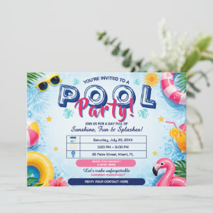 Sommer-Poolparty - Helle, lustige, editierbare Ein Einladung