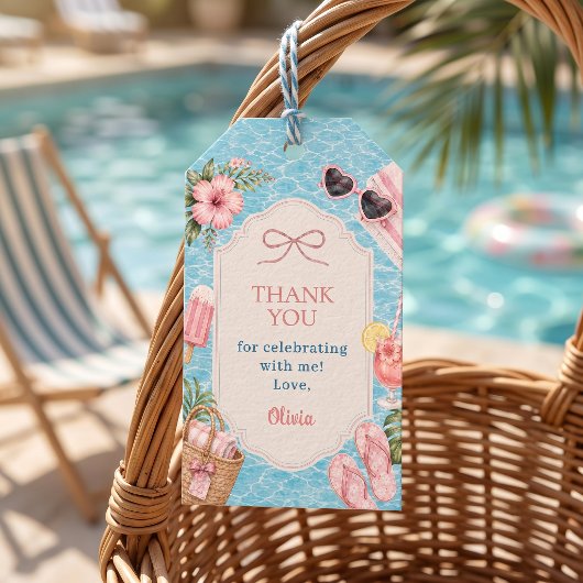Sommer-Poolparty-Mädchen-Geburtstag Geschenkanhänger