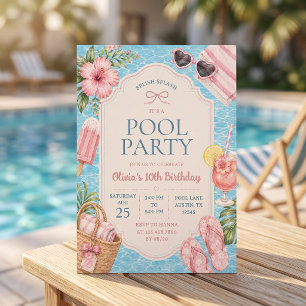 Sommer-Poolparty-Mädchen-Geburtstags-Einladung Einladung