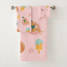 Sommer-Poolparty Pastellrosa Badehandtücher-Set Badhandtuch Set