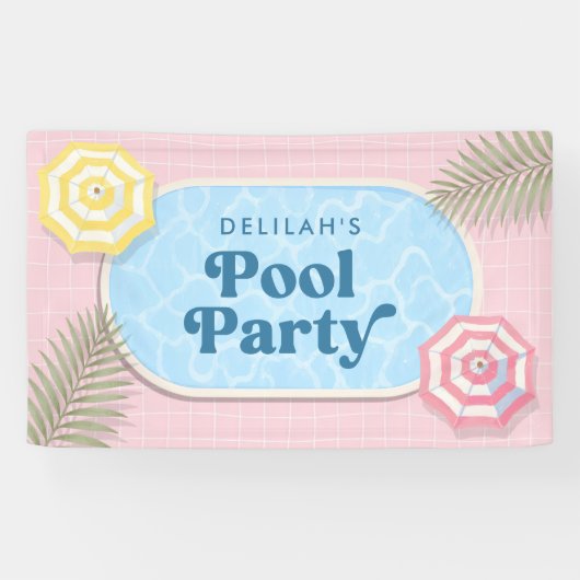 Sommer-Poolparty Rosa Mädchen Geburtstag Banner (Horizontal)