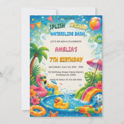 Sommer-Poolparty-Splash-Geburtstag Einladung (Vorderseite)