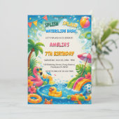 Sommer-Poolparty-Splash-Geburtstag Einladung (Stehend Vorderseite)