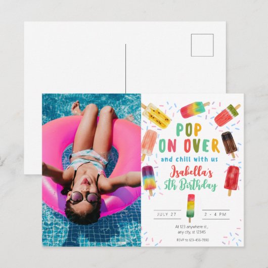 Sommer-Pop-Eis-Geburtstagsfeier Pool Postkarte (Vorne/Hinten)
