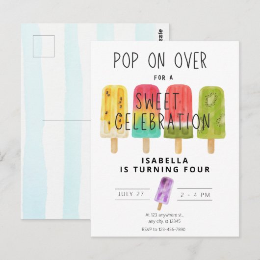 Sommer-Pop-Eis-Geburtstagsfeier Postkarte (Vorne/Hinten)