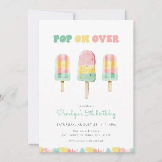 Sommer Pop über Popsicle Geburtstagseinladung Einladung (Vorderseite)