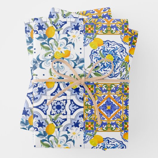 Sommer,Portugiesische Fliesen,Zitrusfrüchte,Zitron Geschenkpapier Set (Beispiel)