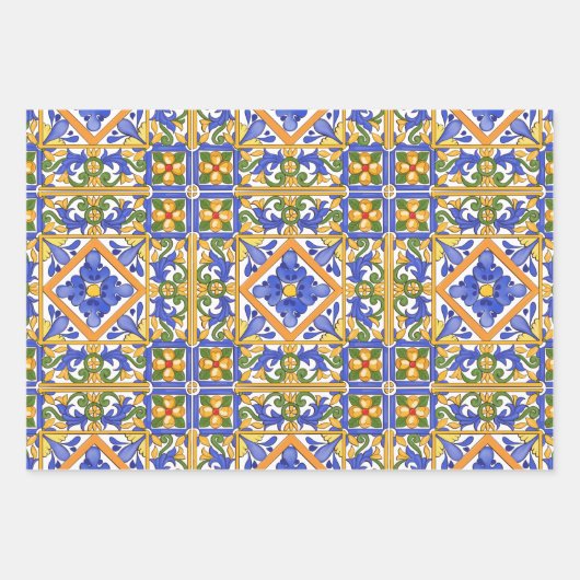 Sommer,Portugiesische Fliesen,Zitrusfrüchte,Zitron Geschenkpapier Set (Vorderseite 3)