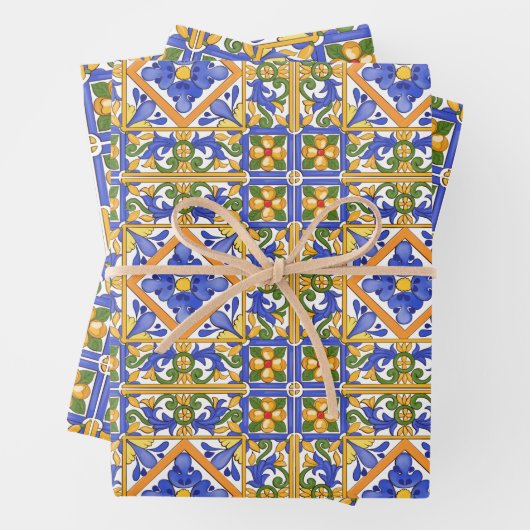 Sommer,Portugiesische Fliesen,Zitrusfrüchte,Zitron Geschenkpapier Set (Beispiel)