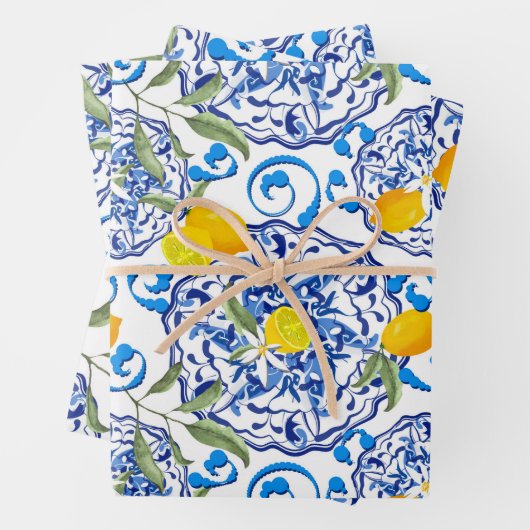 Sommer,Portugiesische Fliesen,Zitrusfrüchte,Zitron Geschenkpapier Set (Beispiel)