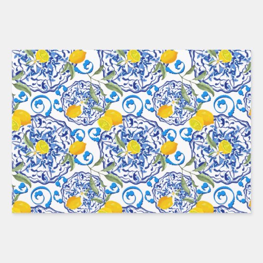 Sommer,Portugiesische Fliesen,Zitrusfrüchte,Zitron Geschenkpapier Set (Vorderseite)