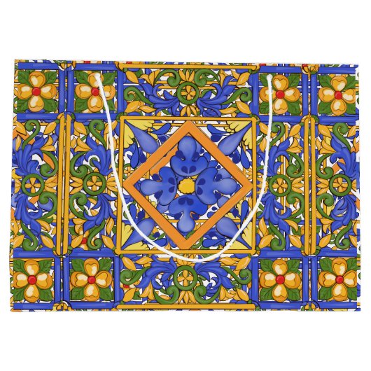 Sommer,Portugiesische Fliesen,Zitrusfrüchte,Zitron Große Geschenktüte (Rückseite)