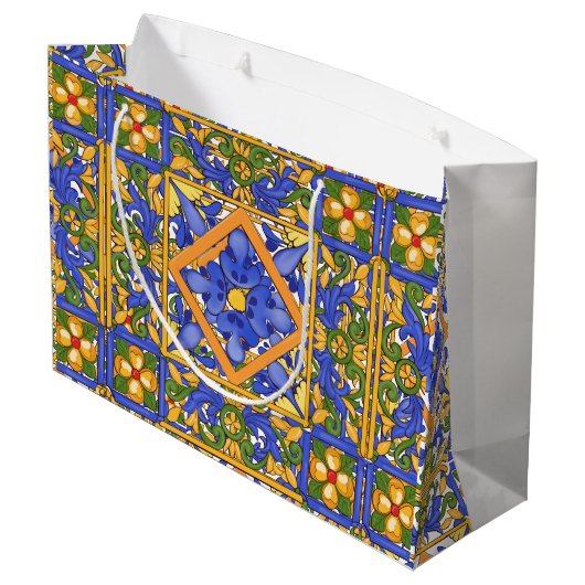 Sommer,Portugiesische Fliesen,Zitrusfrüchte,Zitron Große Geschenktüte (Rückseite Schrägansicht)