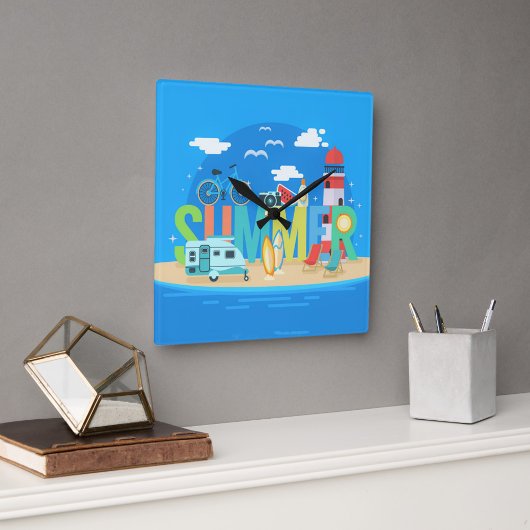 Sommer Quadratische Wanduhr