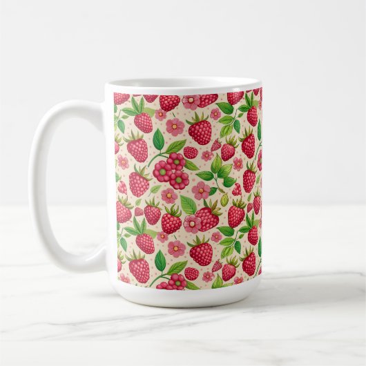 Sommer-Rasberry-Garten Botanisches Fruchtmuster Kaffeetasse (Links)