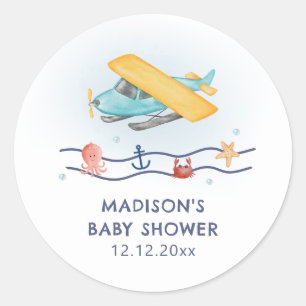 Sommer-Reise-Abenteuer Meer Flugzeug Baby Shower Runder Aufkleber
