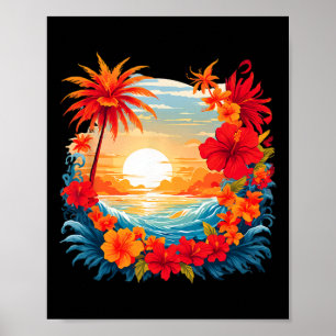 Sommer Reise Spaß Retro Urlaub Camper Strand Sonne Poster
