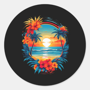Sommer Reise Spaß Retro Urlaub Camper Strand Sonne Runder Aufkleber